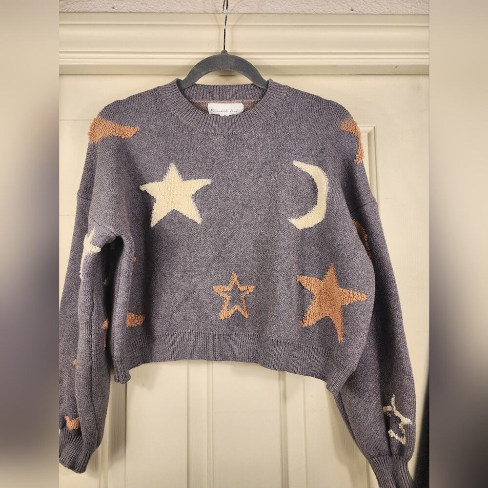 Threaded Leaf Sweater womens M Moon And Stars soft cropped fun whimsical bratz - Picture 3 of 9